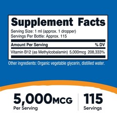 Nutricost Organic Vitamin B12 Liquid Drops (5,000mcg) – 3.8 Fl Oz, USDA Organic