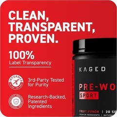 Kaged Sport Pre Workout Powder for Men & Women, Fruit Punch, Sport Certified, 18