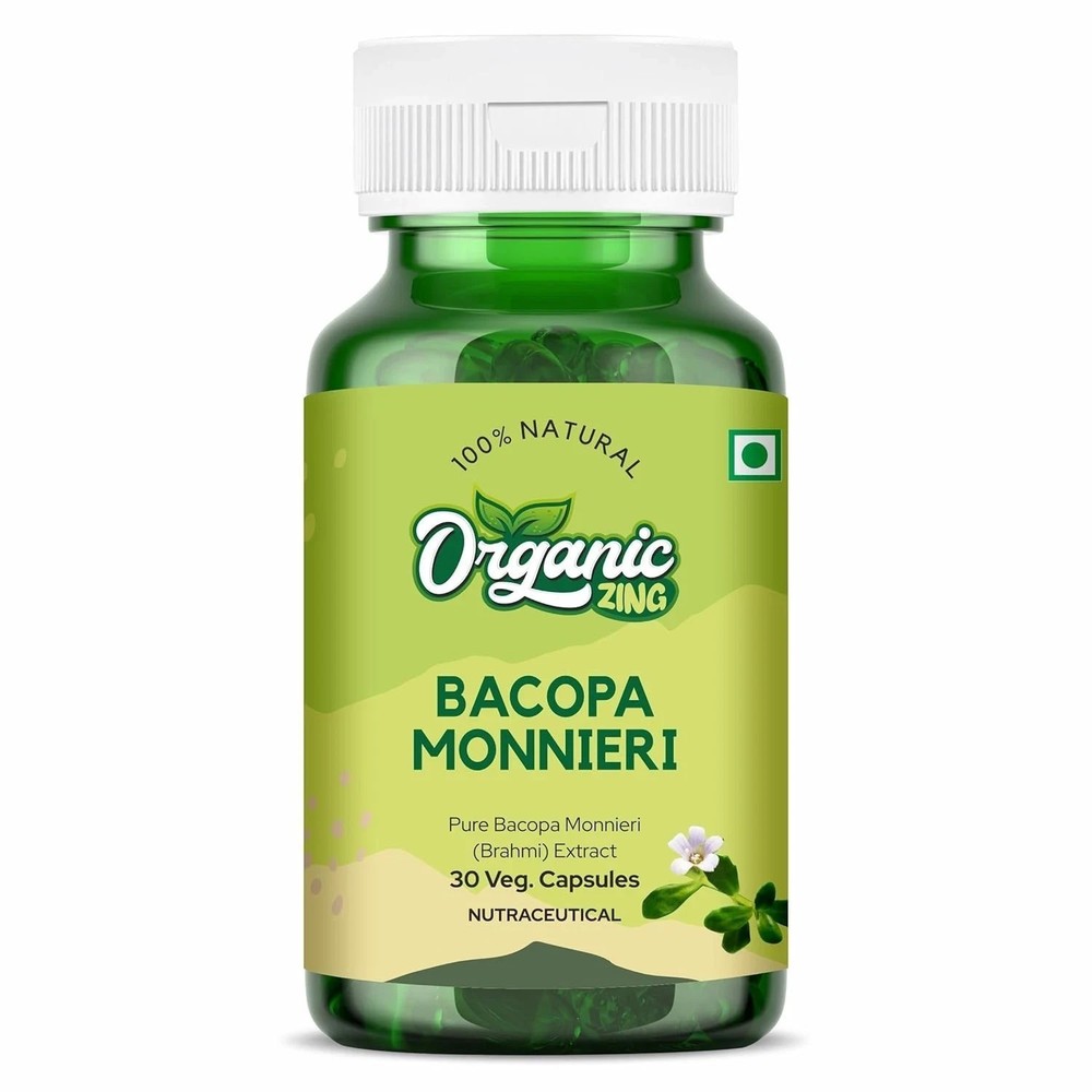 Organic Zing Bacopa Monnieri Extract 2000mg, 30 Veg Capsules, Brahmi Herbal A044