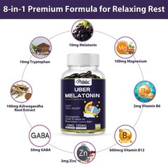 Uber Melatonin 10mg – Ashwagandha, Magnesium, L-Theanine – Natural Sleep Aid