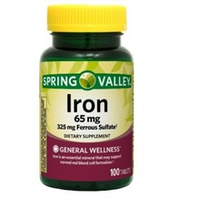 Spring Valley Iron General Wellness Dietary Supplement Tablets 65 mg 100 Count