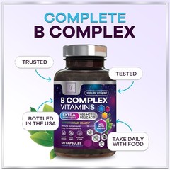 B Complex Vitamin Supplement 1000mcg – 3X Strength with Vitamin C & Folic Acid