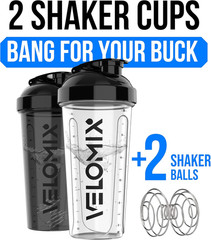 Protein Shaker Bottle 2 Pack 28 oz Wire Whisk Ball Leak-Proof Gym Fitness BPA
