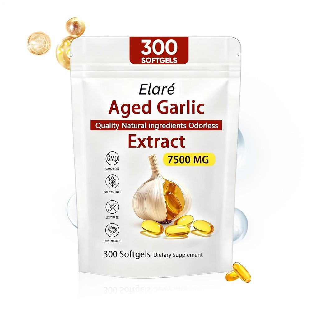 Improved 1-3pk Aged Elare Garlic Extract 7500mg 300 Softgels Odorless Heart & Im