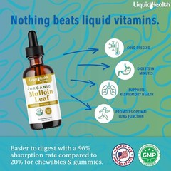 LIQUIDHEALTH USDA Organic Mullein Leaf Extract Drops for 2 Fl Oz (Pack of 1)