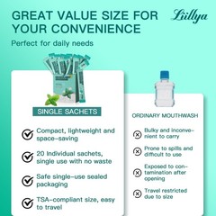 Liillya Alcohol-Free Mouthwash Packets, Single 0.4 Fl Oz (Pack of 20), Green