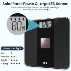 Solar Bathroom Scale – Digital Body Scale 0.1lb Accuracy 400lb/180kg No Battery