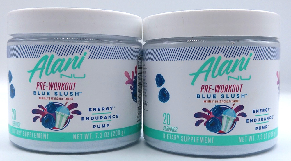 2PK- Alani Pre-Workout Powder Blue Slush, 7.3 Oz. Each, Exp. 9/26