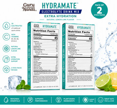 Guru Nanda Hydramate Electrolyte Drink Mix- Natural Lemon-Lime Flavor (2 Boxes)
