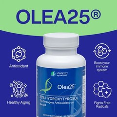 Longevity by Nature Olea25 Olive Leaf Extract – 25% Hydroxytyrosol 30 Capsules