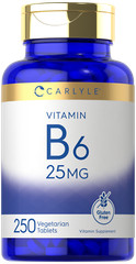 Vitamin B6 25 mg | 250 Tablets | Vegetarian, Non-GMO & Gluten Free | by Carlyle