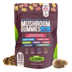 Functional Mushroom Gummies, 2500mg w/Ashwagandha Shiit mix for Focus Immunity