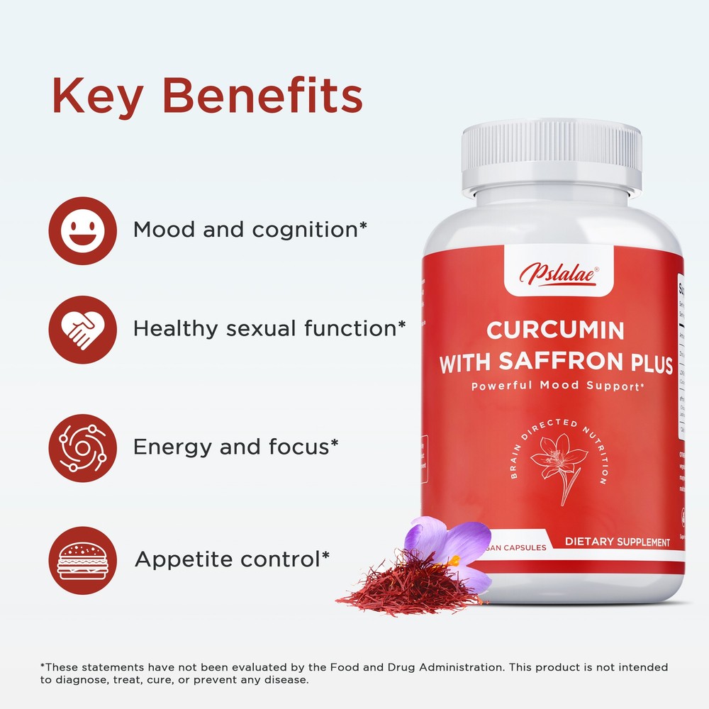 CURCUMIN WITH SAFFRON PLUS – for Mental Focus & Memory, improve mood, Non-GMO