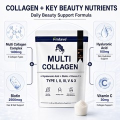 Multi Collagen Peptides Powder Type I II III V X VitaminC Biotin Hyaluronic Acid