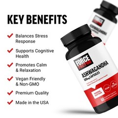 Force Factor Ashwagandha Supplements Made w/ 600mg Vegan Ashwagandha Powder 60ct