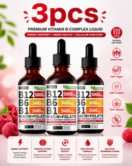 NUSAVA Vitamin B12 Drops – 3 Pack – 5000mcg – Raspberry – 80 Servings++