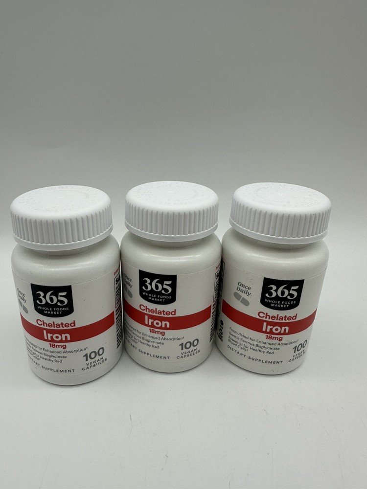 NEW 365 by Whole Foods Market Iron 18mg 100 Caps Ea. Lot Of 3 Exp 7/2027