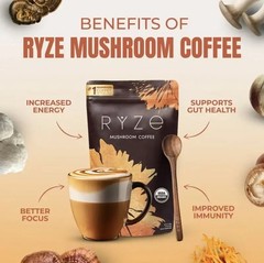 RYZE SUPERFOODS Organic Mushroom Coffee, 6 Adaptogenic Mushrooms | Energy, Focus