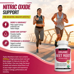 Toplux USDA Organic Beet Root Tablets 2040mg Nitric Oxide Circulation Support