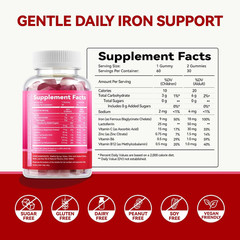 Iron Supplement Gummies with Lactoferrin, Vitamin C, B6, B12 & Zinc – Gentle, Ve