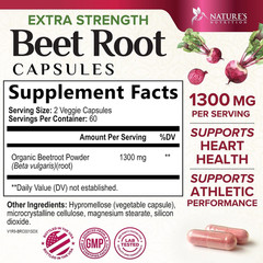 Beet Root Capsules – 1300mg per Serving – Extra Strength Organic Beetroot Powder