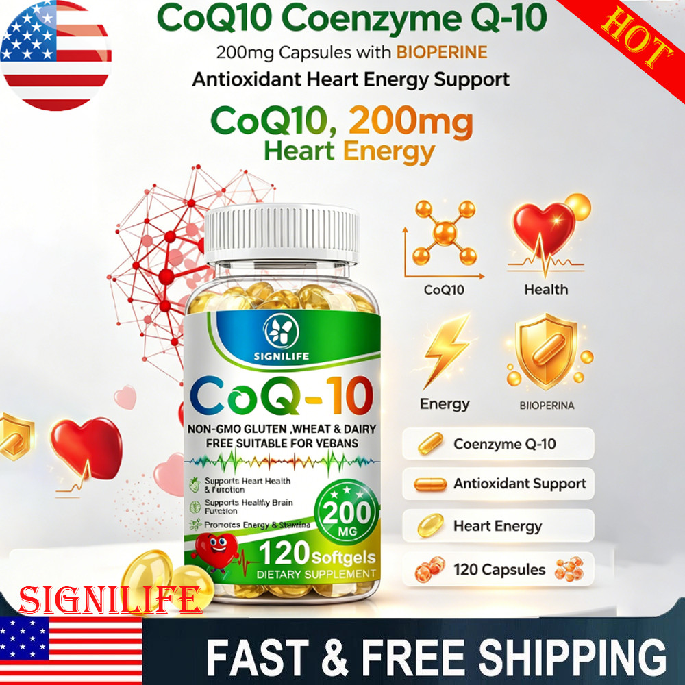 CoQ10 Coenzyme Q-10 Coenzyme 200mg Capsules BIOPERINE Antioxidant Heart Energy