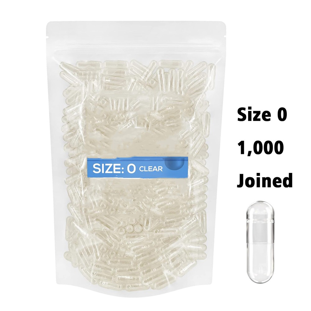 1-10k Size 0 Clear Empty Gelatin Gelcaps Pill Capsules Kosher Gluten-Free Joined