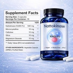 Nattokinase 10800 FU Bio-organic Vegan Dietary Supplement 60 Capsules
