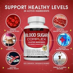 Toplux Premium Blood Sugar Complex Supplement Supports Healthy Blood Sugar Level