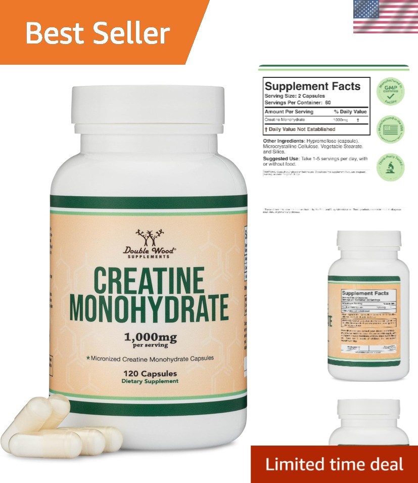 120 Count Creatine Monohydrate Capsules – No Fillers, Non-GMO Power Boost