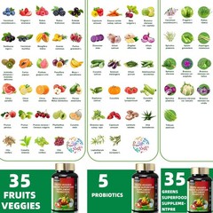 Super Fruit & Vegetable Supplements – Organic Whole Superfood & Probiotics 120ct