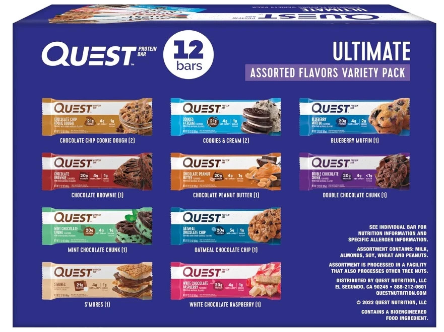 Quest Nutrition Ultimate Variety Pack Protein Bars, High Protein, Low Carb, Glut