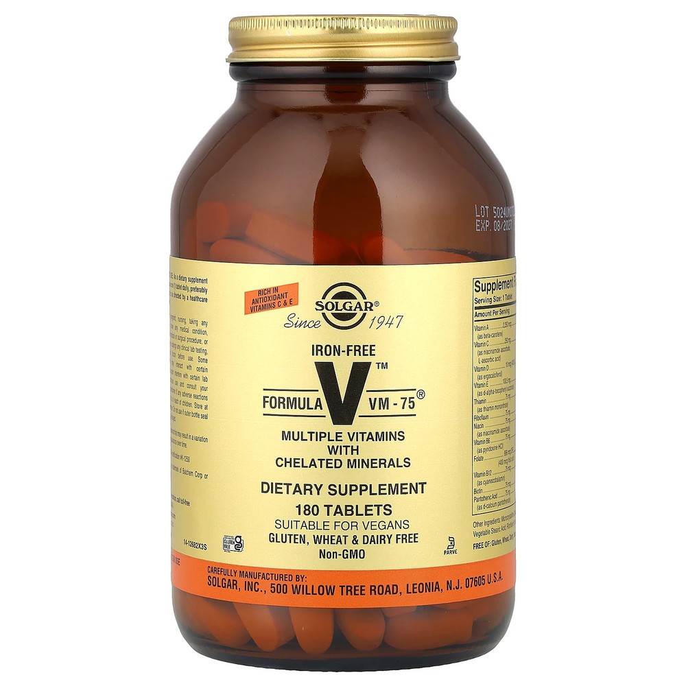 2 X Solgar, Formula V� VM-75�, Multiple Vitamins with Chelated Minerals, Iron-F