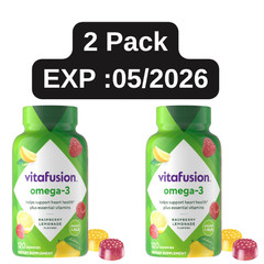 Vitafusion Omega-3 Raspberry Lemonade Flavors 120 Gummies NEW