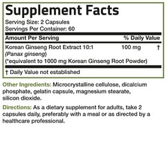 Korean Panax Ginseng 1000mg Energy + Memory & Mental Performance, 120 Capsules