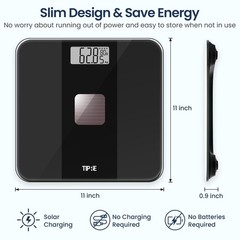 Solar Bathroom Scale – Digital Body Scale 0.1lb Accuracy 400lb/180kg No Battery