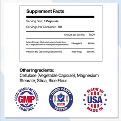 Vocks L-Methylfolate 15mg 5-MTHF + Methyl B12 High Potency Supplement 90 Capsule