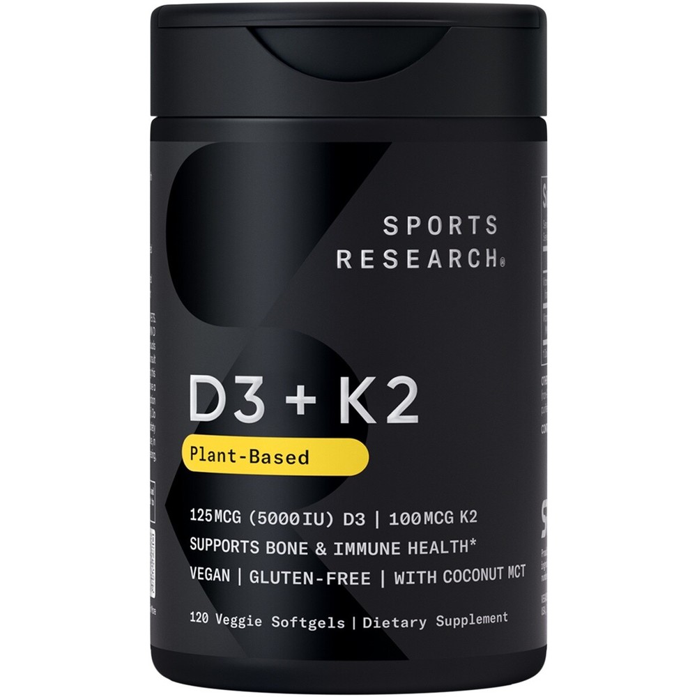 Vitamin D3 + K2 5000iu Plant-Based D3 + 100mcg Vitamin K2 as MK-7 – 120 Softgels