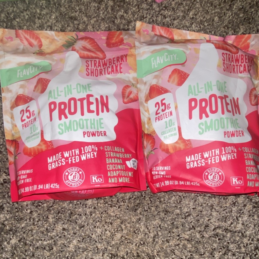 FlavCity Strawberry Shortcake All-in-One Protein Powder Whey Collagen 14.99oz