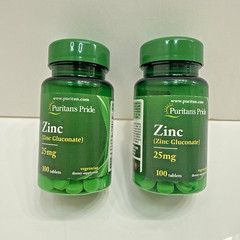 Puritans Pride Zinc (Zinc Gluconate) – 25 mg – 100 Tablets – 2 PACK – EXP 06/29