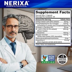 NERIXA Memory Brain Support – Memory, Mental clarity, concentration, focus