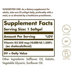 Solgar Vitamin D3 Cholecalciferol 250 mcg 10000 IU 120 Softgels