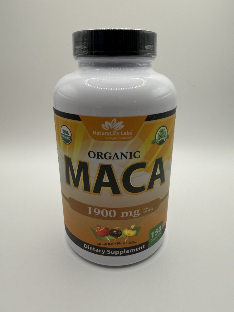 Organic Maca Root Black Red Yellow 1900 MG per Serving 150 Vegan Capsules – New