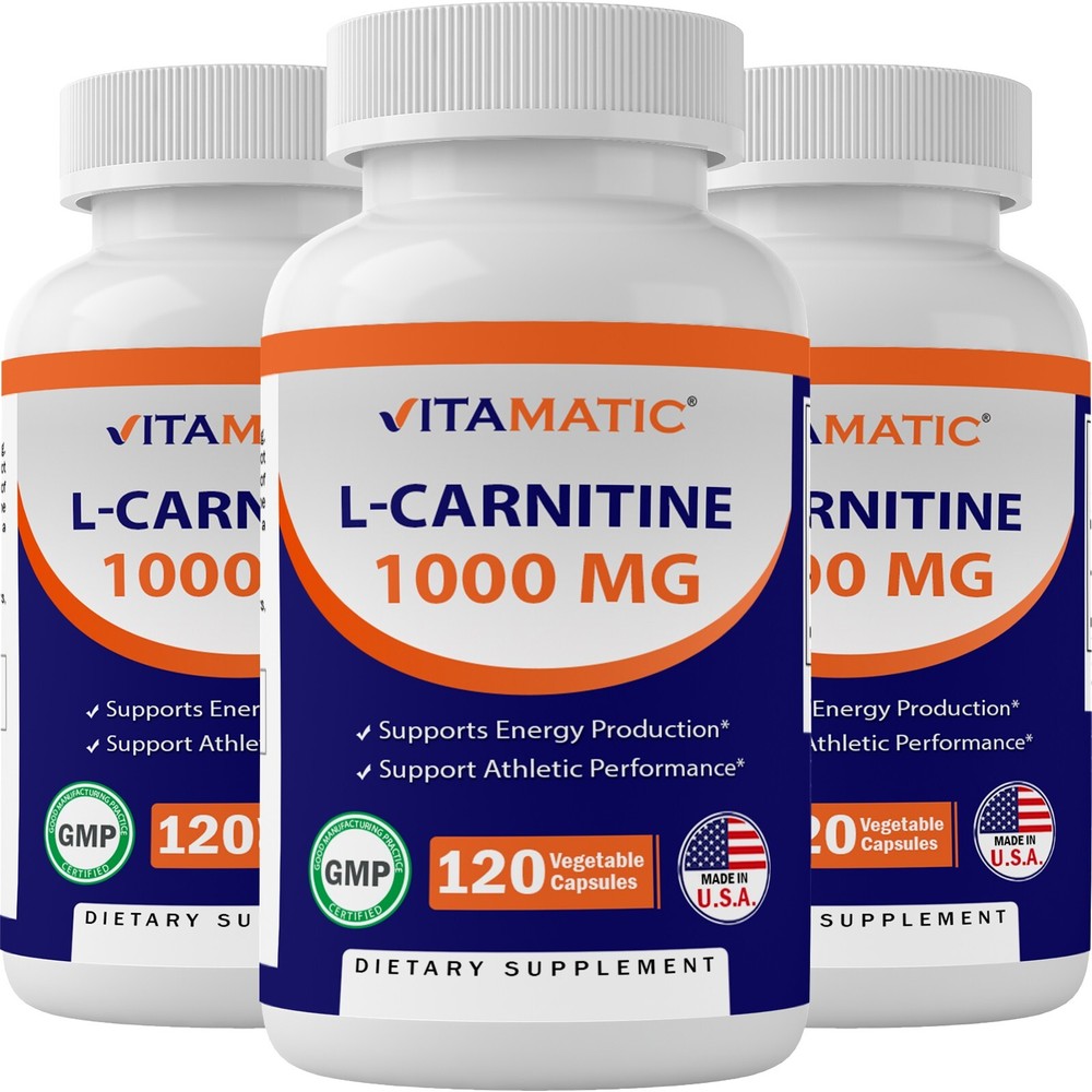 3 Pack- Vitamatic L-Carnitine Fumarate 1000 mg – 120 Vegetable Capsules