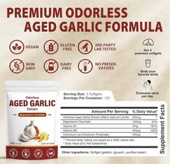 Odorless Aged Garlic Extract Capsules, 2-Year Aged Garlic with Magnesium