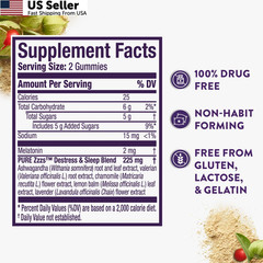 VICKS PURE Zzzs De-Stress 2mg Melatonin Gummies Ashwagandha Stress Support 60ct