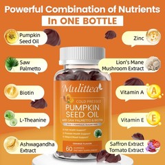 Pumpkin Seed Oil Gummies Cold Pressed w/Saw Palmetto-Hair & Prostate Health