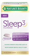 Nature’s Bounty Sleep3 10mg Melatonin, 120 Tablets Triple Action * DRUG FREE