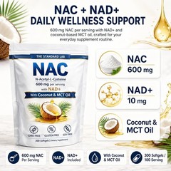 NAC 600mg with NAD+ Daily Complex, 300 Softgels – GMO Free, Gluten Free, Soy Fre