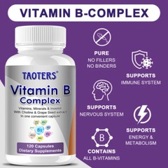 Vitamin B complex, B1, B2, B3, B5, B6 and B12, energy, metabolism 120 capsules